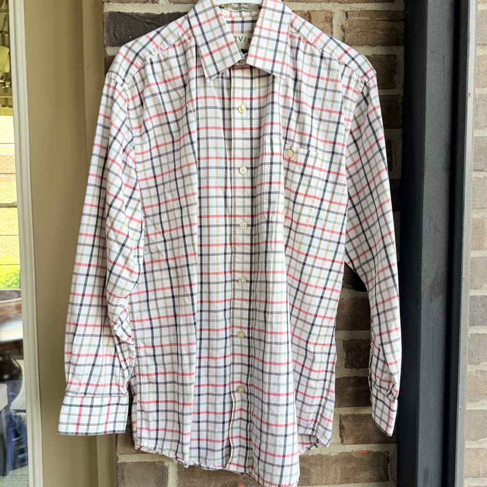 Orvis Button Down Shirt Mens Medium White Plaid Excellent Tattersall Cotton LS